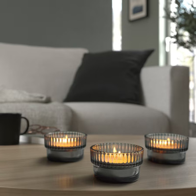 2 x IKEA GRADVIS, 3er Pack Teelichthalter, grau, 4,5 cm