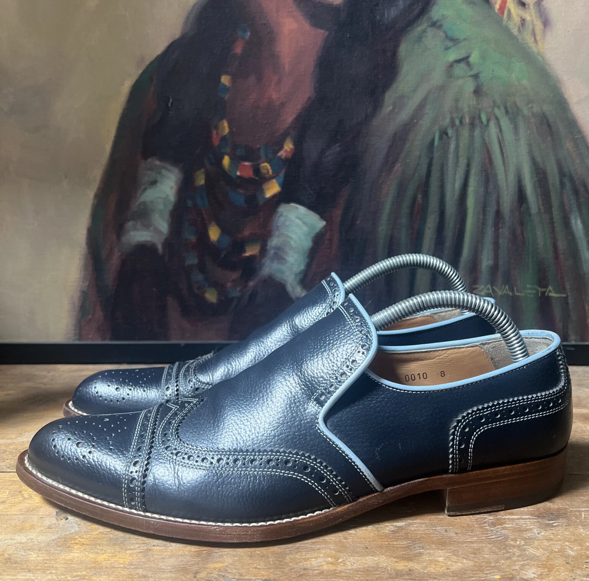 Prada piped-trim leather loafers - Blue