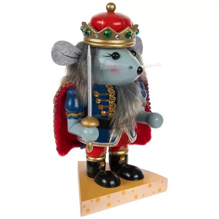 HL CHRISTMAS WOODEN NUTCRACKER - 7.5" H MOUSE KING W/ SWORD - JEWEL CROWN AND CAPE