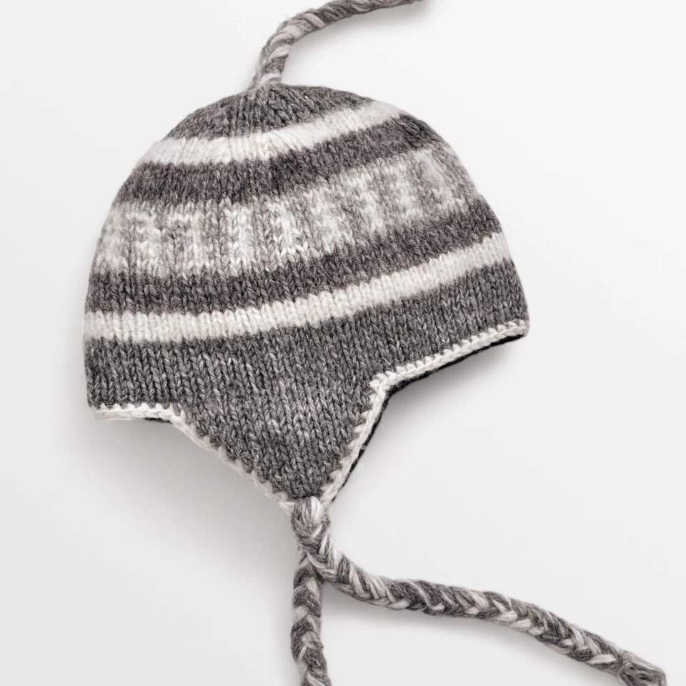 Gorro Sherpa Nepal 100% Lana Nepal Forrado de Vellón Gris Beige Crema De Colección Foto 2 de 4