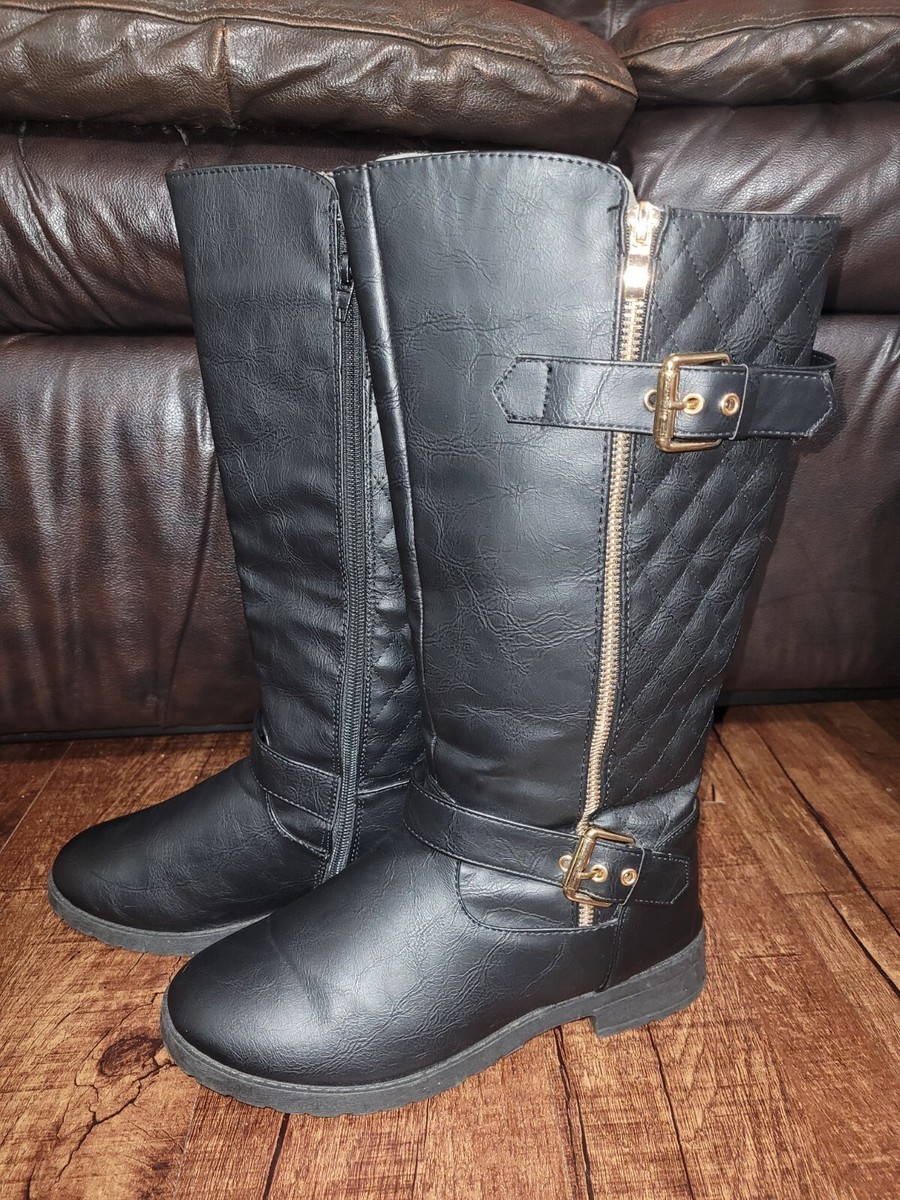 Womens Size Biker Style Black Boots Zipper And Buckles Harley