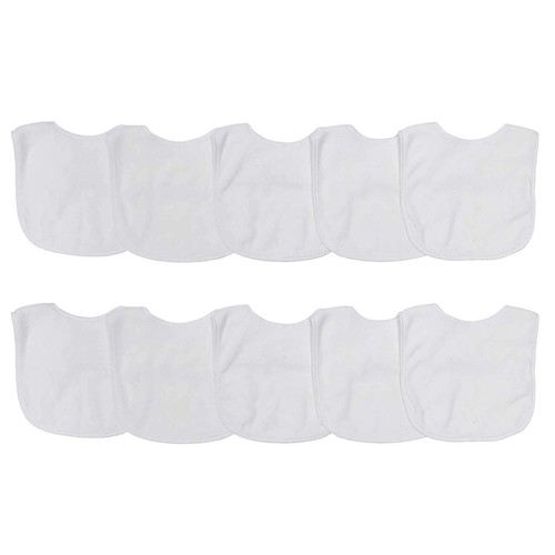 Baberos Para Bebe De 2 Capas De Rizo De Color Liso En Blanco - Paquete De 10