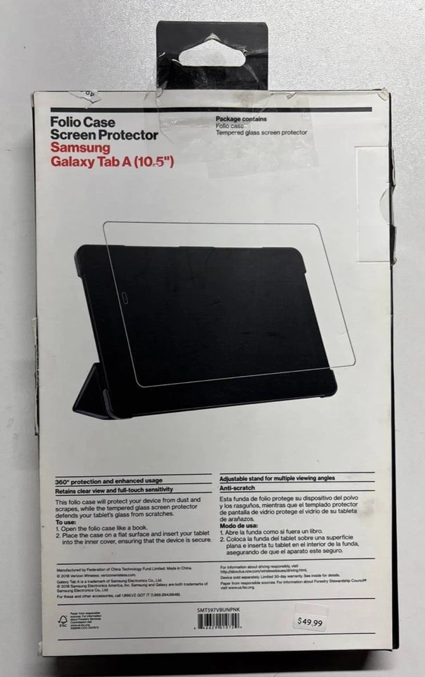 Lot of 50 Verizon Folio Case & Tempered Glass Bundle For Galaxy Tab A 10.5 inch - Image 4 of 4