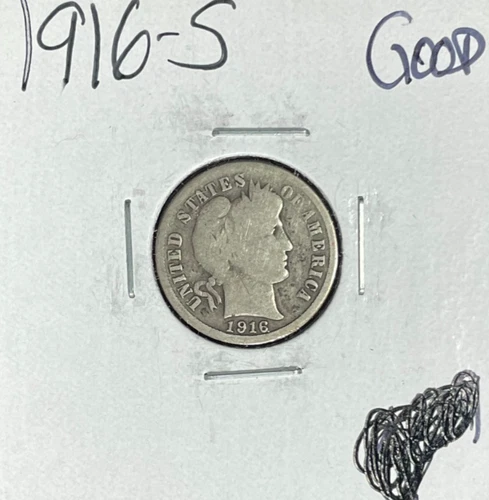 1916-S BARBER SILVER DIME ~ GOOD ~NICE COIN~ 90% SILVER