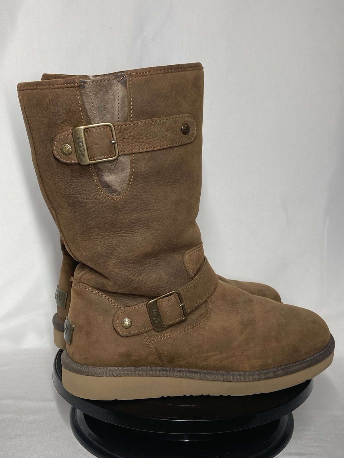 Women’s Size 8 Ugg Australia Sutter Boots Biker Water Resistant Brown Suede image 4