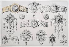 JULIENNE lithograph, various jewelry, drawing board, jewelry, projects