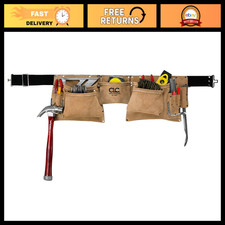 Heavy Duty Suede Leather Work Apron with 12 Pockets  2 Hammer Loops, Tan/Brown