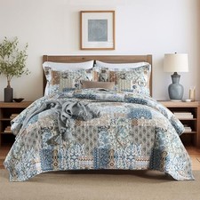 Cotton Bedspread Quilt Bedding Sets Reversible Coverlet Comforters Blue