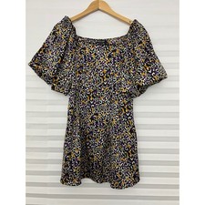 Nasty Gal Collection Abstract Animal Print Puff Sleeve Square Neck Mini Dress S