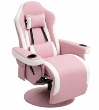 Pink Gaming Recliner Chair 360° Swivel with Footrest Cup Holder Home Office New