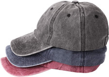 3 Packs Washed-Cotton Plain Baseball Cap, Adjustable Dad Hat