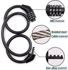 4 Digit 3 Feet Long Bike Lock Cable Combination, Resettable anti Theft Bicycl...