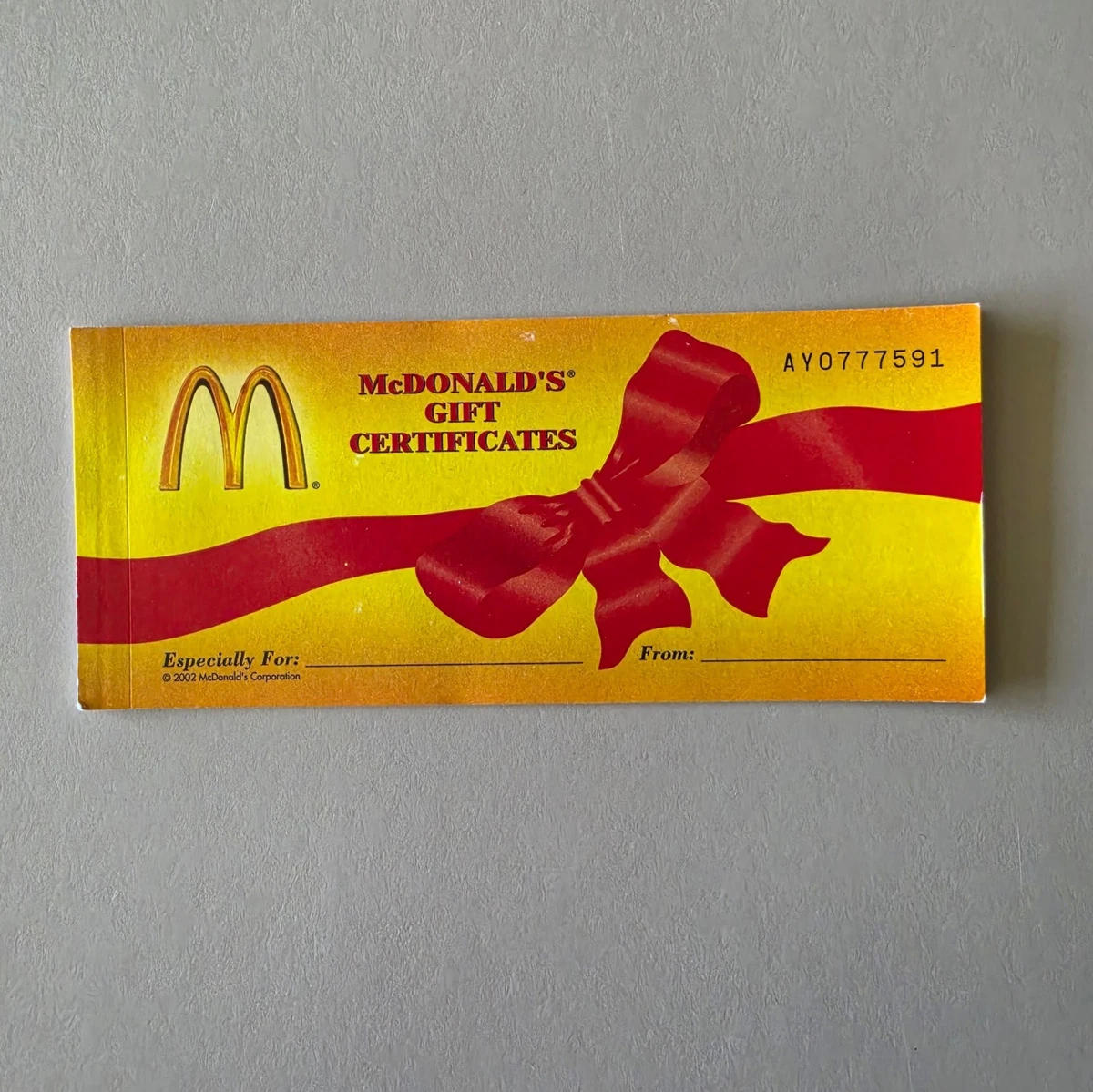 Mcdonalds Gift Certificate Mcdonald'S Advertising for sale | eBay