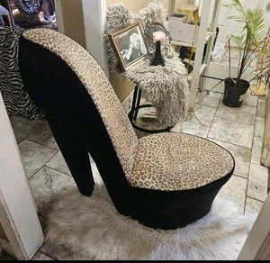 Leopard Print High Heel Shoe Accent Chair Black Beige Brown Animal Novelty