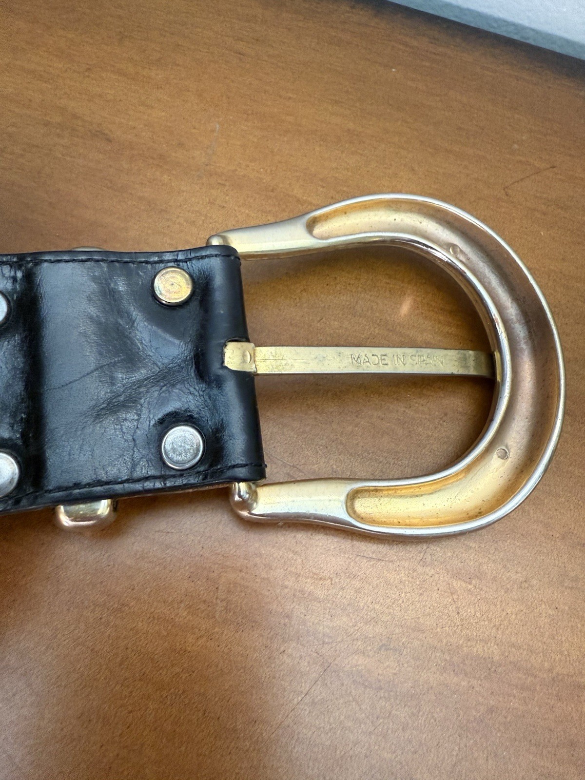 VTG Streets Ahead Gold Metal Mesh Chainmail Black Leather Belt Santa Monica CA