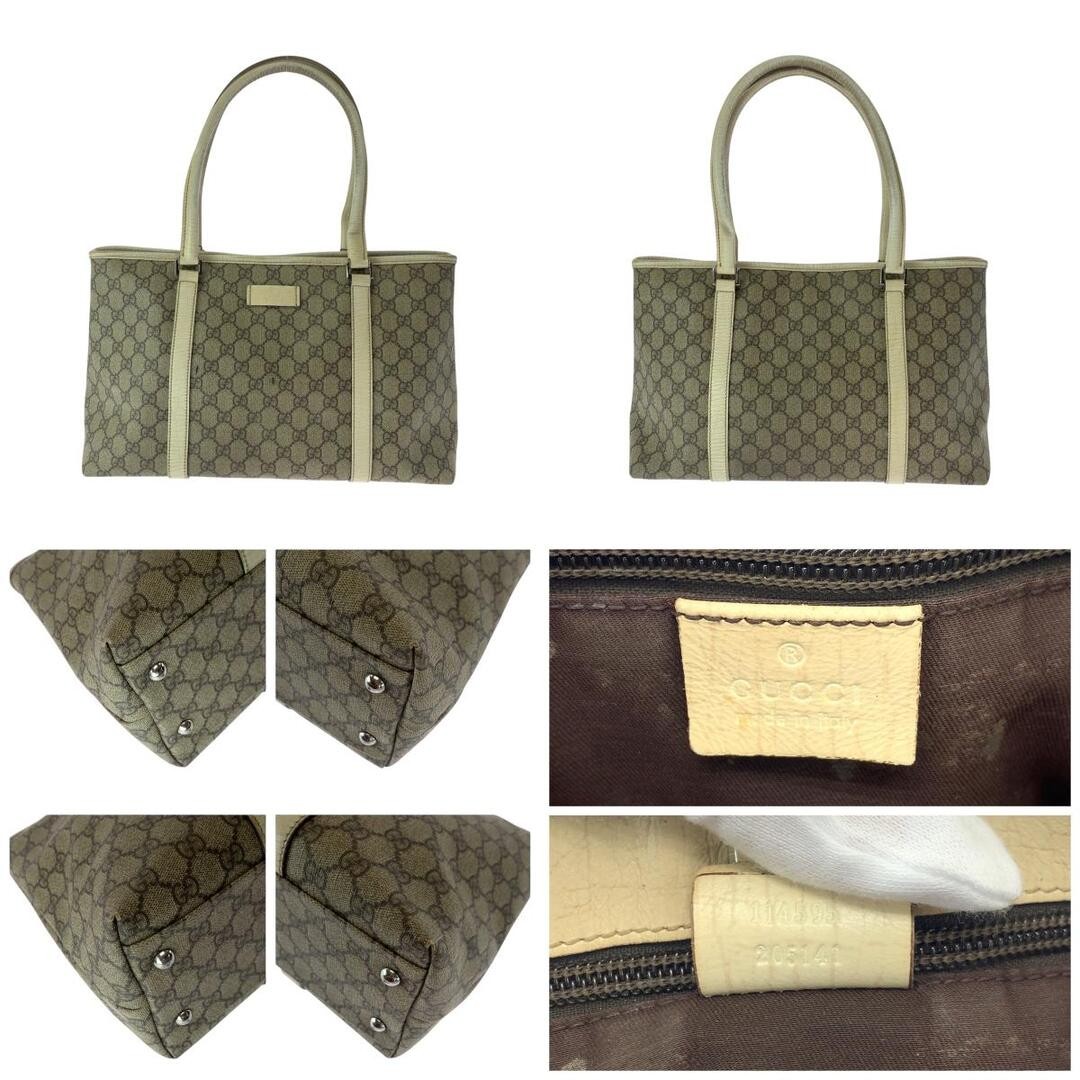 GUCCI Beige Ivory GG Supreme Canvas Tote Bag Silver Hardware Used thumbnail 2