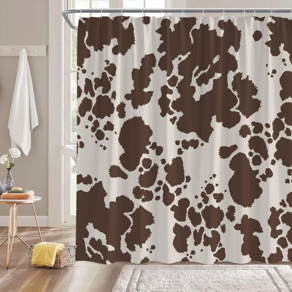 Cowhide Shower Curtain Brown Milk Cow Skin Print Farmhouse Animal Luxury Vint... - Image 2 of 4