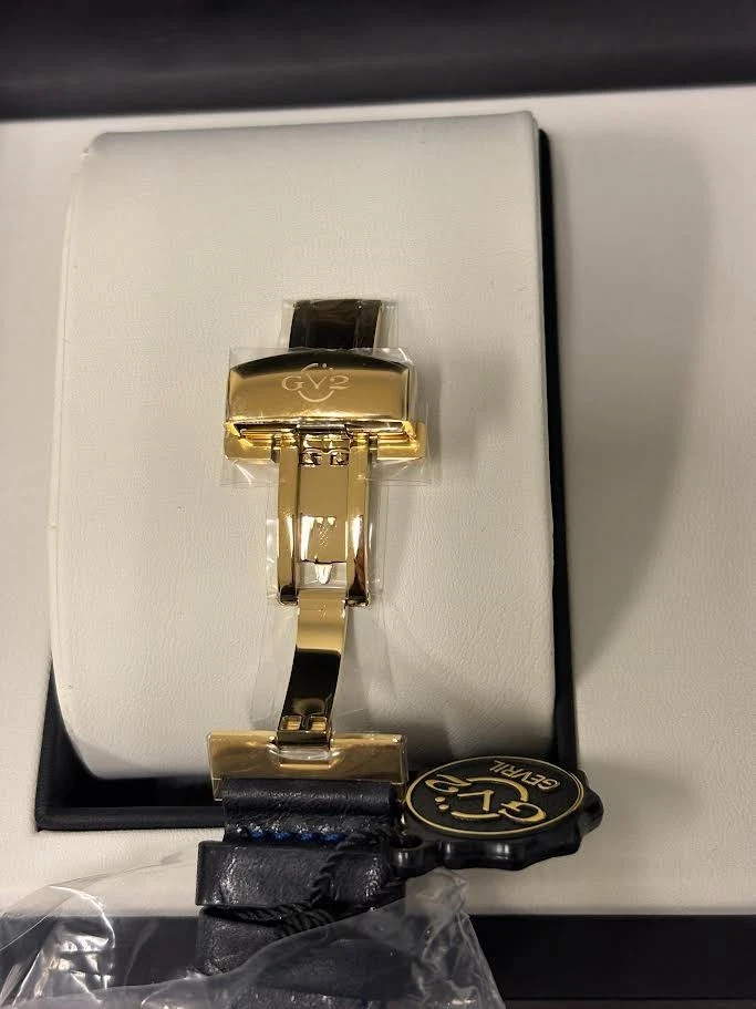 Reloj de lujo Gevril Marchese GV2, dorado, correa de cuero, correa azul oscuro, 42424 Foto 4 de 4