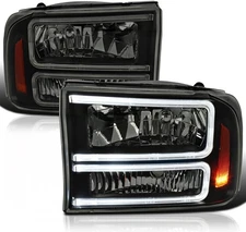 SPEC-D TUNING Black Smoke Headlights with LED Bar Compatible with 1999-2004 Ford