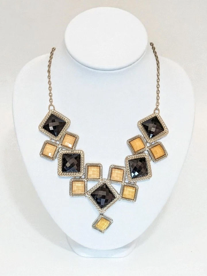 Dos collares llamativos de piedra negra y amarilla plateados NY Foto 4 de 4