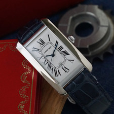 Cartier Tank Americaine Guilloche grande automatico oro bianco W2603256 scatola documenti