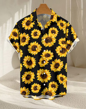 Men's Sunflowers Print Short Sleeve Shirt for Summer S-5XL