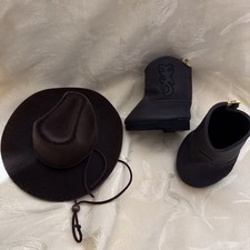 Build A Bear Cowboy Boots and Cowboy Hat outfit HTF RARE dark brown