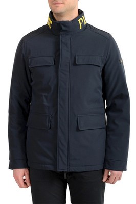 Plein Sport Men's Navy Blue Logo Print Zip Up Parka Jacket US M IT 50
