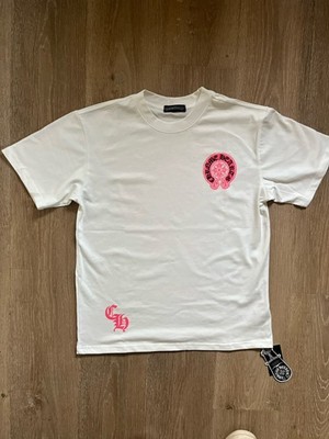 Chrome Hearts White Pink Graphic Logo Men's Cotton Short Sleeve T