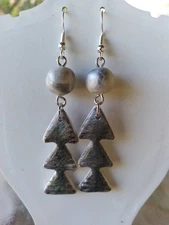 Handcrafted Silver Beaded Polymer Clay And Resin Black Christmas Earrings 