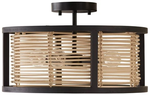 Capital Lighting Rico 16" Wide Rattan and Wood Drum Ceiling Light - Picture 2 of 8