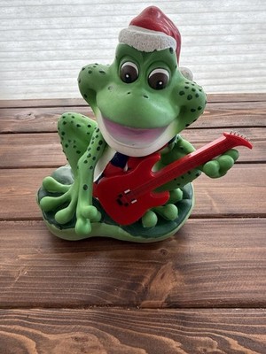 VTG Gemmy Singing Frog Guitar Christmas Santas Coming To Town Sound Works READ