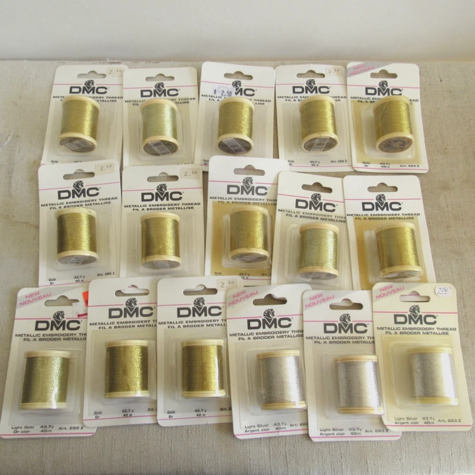 DMC Metallic Thread Gold and Silver Lot of 16 Spools on cards Hand Stitch ONLY - Image 3 of 4