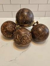 Wood Decoration Balls Home Decor 4 Inches Sphere Step Orbs - Pack of 4