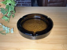 VTG Retro Ashtray Textured Deep Brown Glass for Smoke Related Products 5.5 Inch