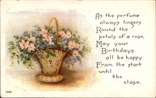 Vintage Birthday Postcard Flower Basket & Poem Divided Back Made in USA c1910