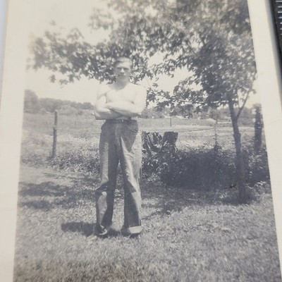 Handsome Shirtless Man Arms Crossed Worker Outdoors Country Farm VTG Photo