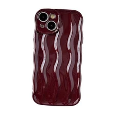 Caseative for iPhone 14 Case,Water Ripple Pattern Curly Wave Frame Wine Red