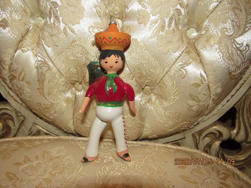 VTG Mouth Blown Glass Christmas Ornament Mexican With Sombrero By DeCarlini