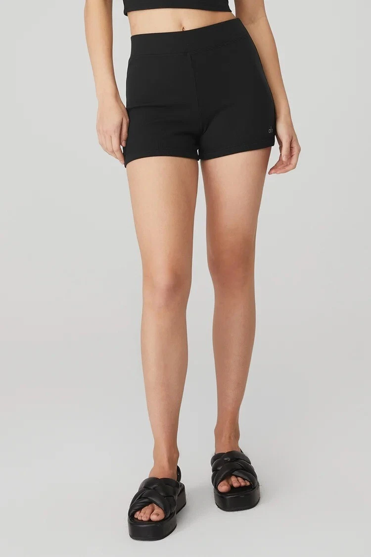 alo-yoga goddess ribbed high-waist hot shorts