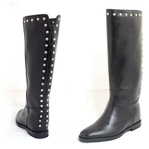 STIVALI donna BORCHIE ZEPPA interna nero 100% vera pelle e cuoio Made in  Italy | eBay