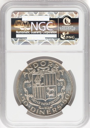 ANDORRA 1965 50 DINERS MEDALLIC SILVER COIN, NGC CERTIFIED "PROOF DETAILS" - Picture 2 of 2