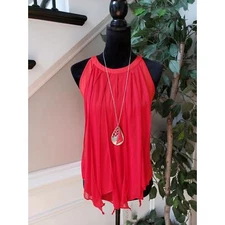 Venus Tank Top Womens S Red Fringe Draping Down Front Halter Neck Sleeveless