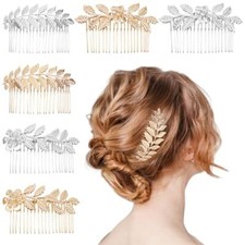 6 PCS Leaf Hair Side Combs Gold Rhinestone Hair Comb Clips with Teeth Wedding