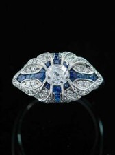 Art Deco Amazing Round CZ Princess Cut Sapphire Women's Engagement Ring