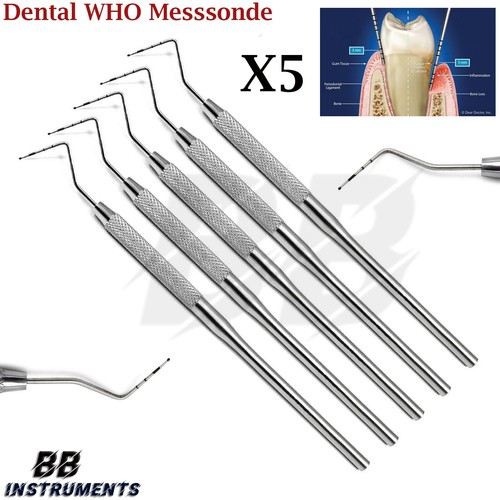 5 Sonde Parodontali William Con Marcature Per Misurazione Tasche - Acciaio Inox Medentra