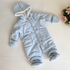 First Impressions Blue Baby Boy Fur Hooded Footed Padded Snowsuit, 6-9 Months