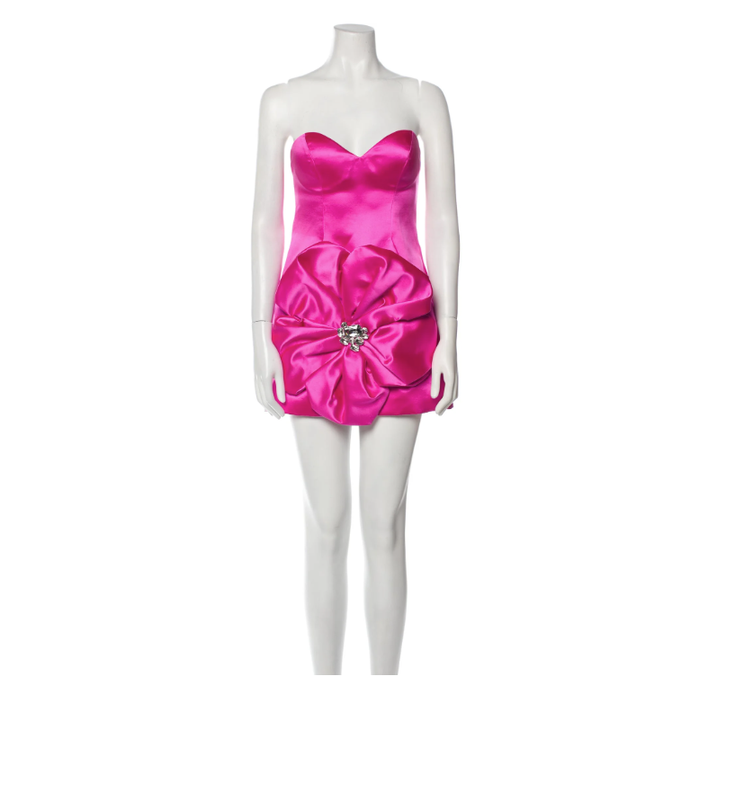 NEW AREA Women's Pink Crystal Rosette Strapless Mini Dress Size 6 MSRP $1495