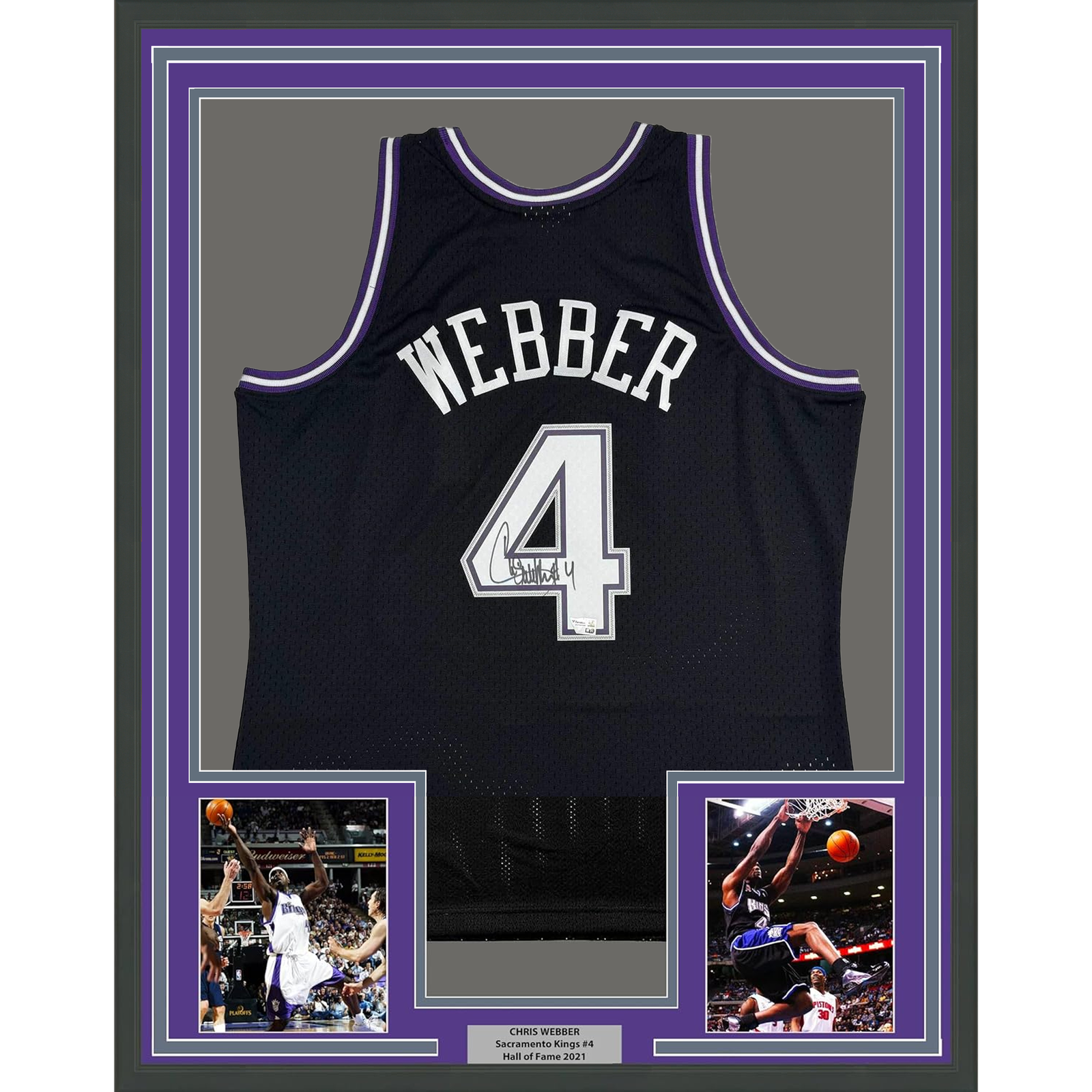 Chris Webber Autographed Signed Sacramento Kings Framed / 35x39 Sacramento M&N Jersey Fanatics COA 
