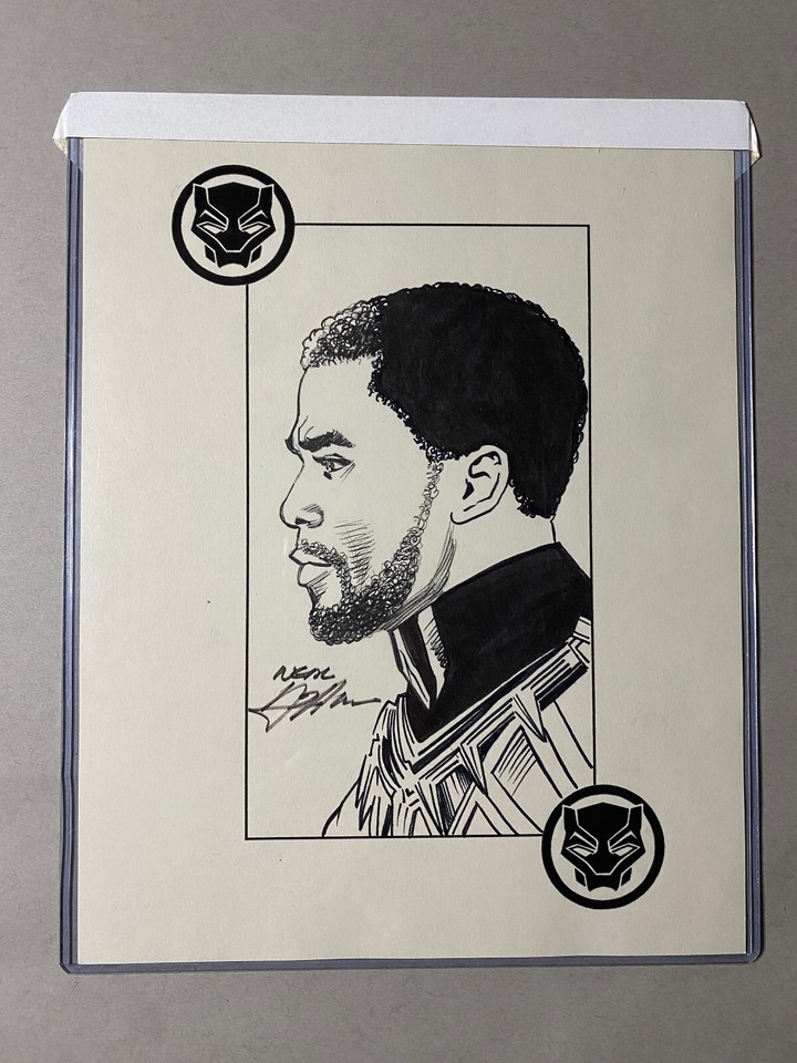 Black Panther (CB) original Neal Adams head sketch on 8.5 x 11 decorative paper Comic Art